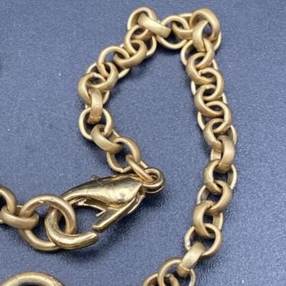 Matte Gold Tone Chain Bracelet Geometric Charms Rhinestone Modern Minimalist 8" - Picture 5 of 6